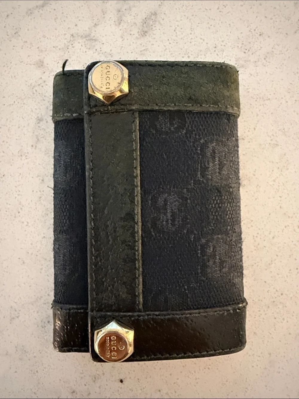 Gucci Black  Monogram Key Holder with Gold Hardware Auth